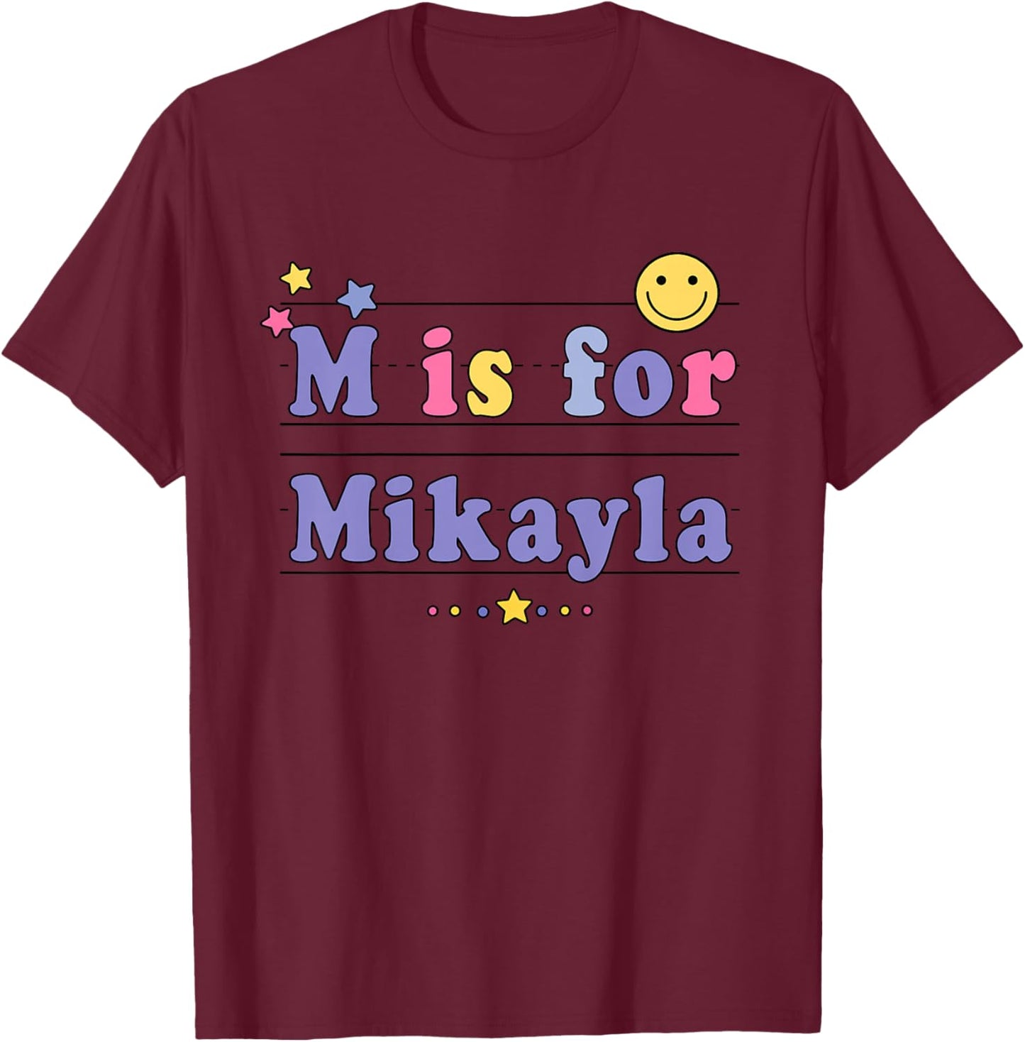 Kids Mikayla Name Shirt Alphabet M is for Mikayla T-Shirt - T-Shirt | Maroon