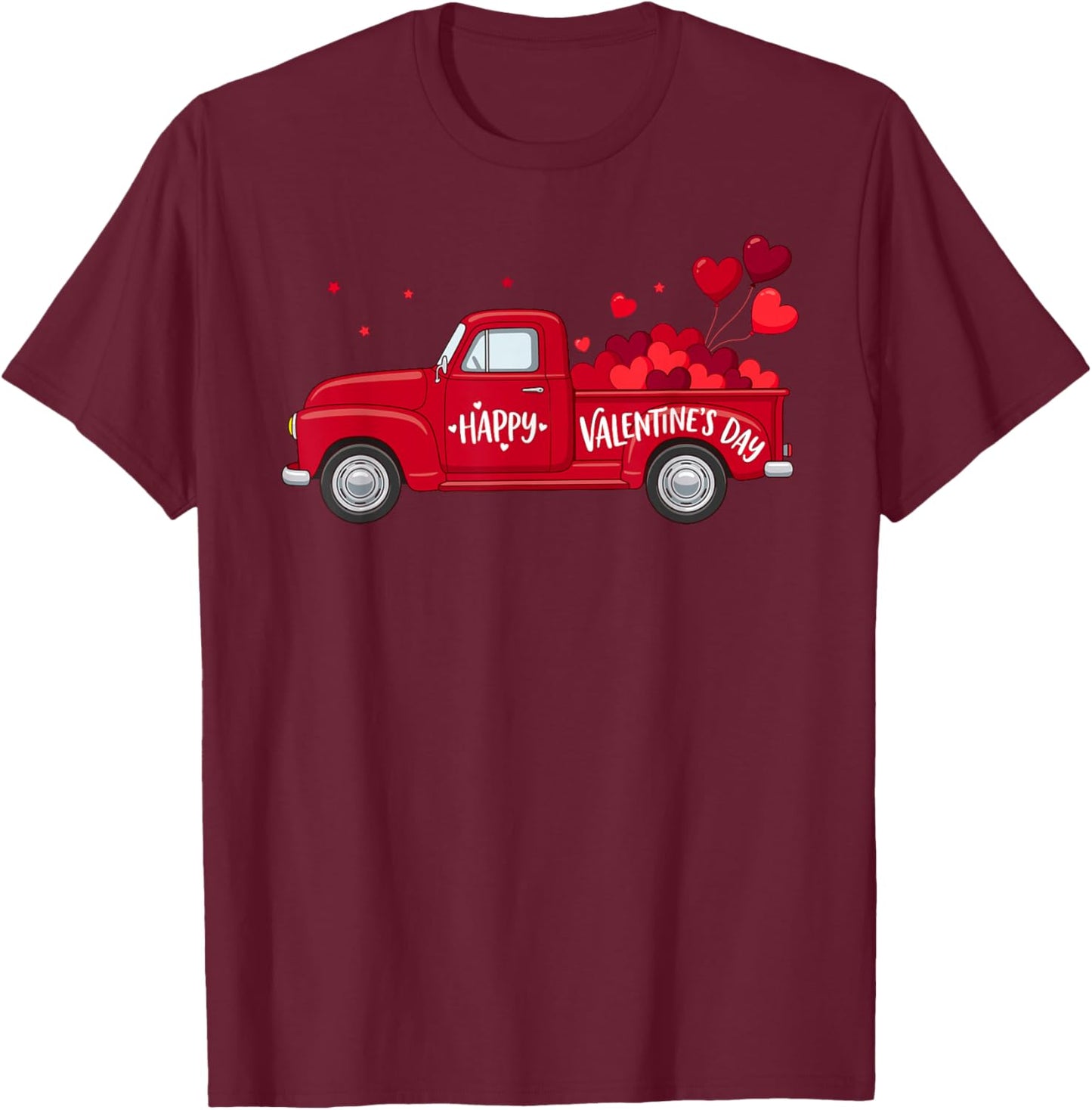 Camion Rouge Classique Happy Valentine's Day Farmhouse Hearts T-Shirt - T-Shirt | Maroon