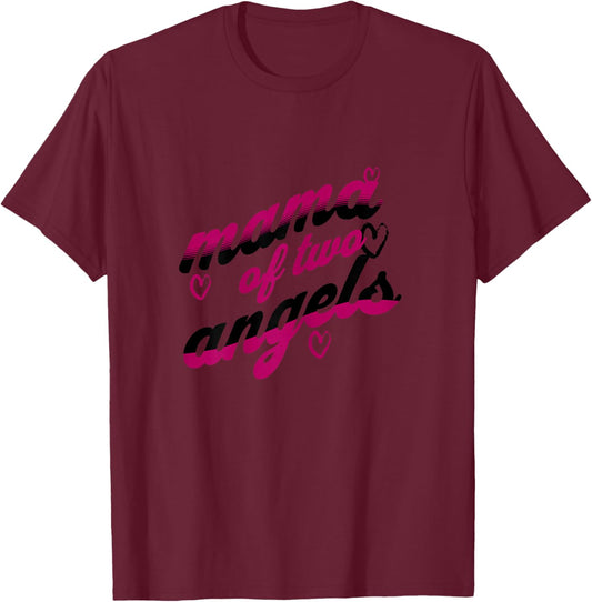Mama of Two Angels Mother's Day T-Shirt - T-Shirt | Maroon