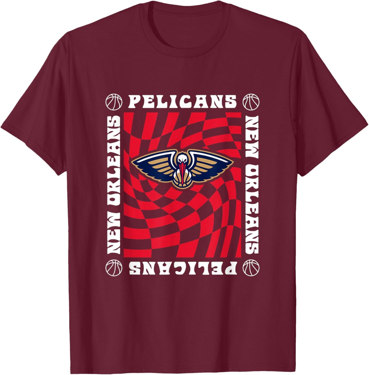NBA New Orleans Pelicans Retro Checkerboard Wave T-Shirt - T-Shirt | Maroon