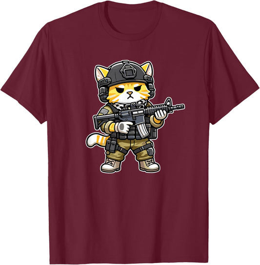 Tactical Tabby Cat Military Animal Veteran Men Women T-Shirt - T-Shirt | Maroon