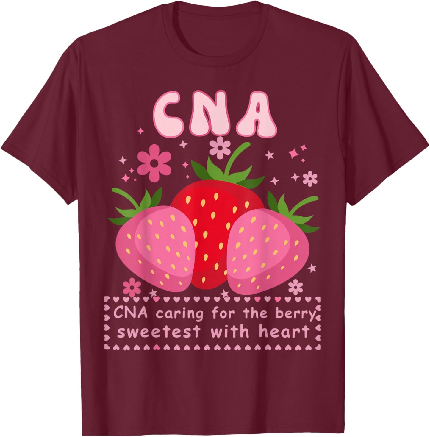CNA Nurse Life Caring Hands Healing Hearts T-Shirt - T-Shirt | Maroon