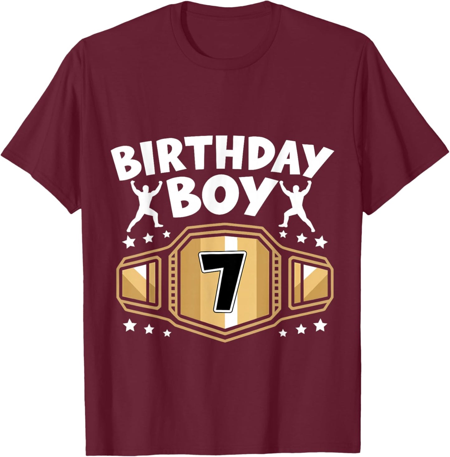 Kids 7th Birthday Boy Wrestling 7 Year Old Wrestler Bday T-Shirt - T-Shirt | Maroon