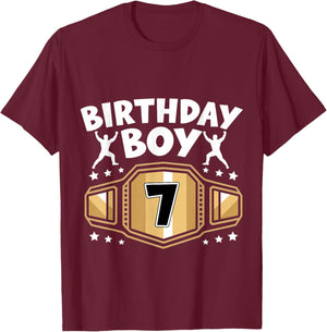 Kids 7th Birthday Boy Wrestling 7 Year Old Wrestler Bday T-Shirt - T-Shirt | Maroon