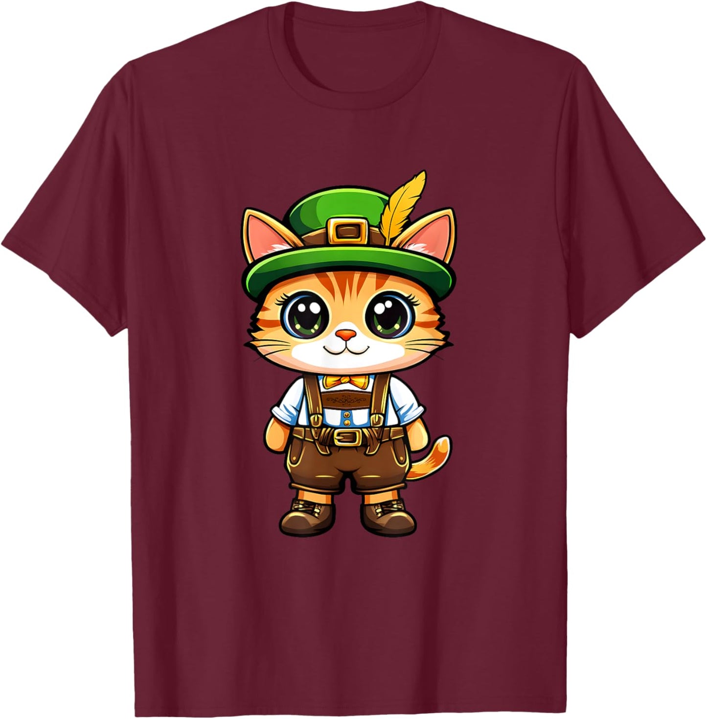 Oktoberfest Cat Funny German Bavarian Lederhosen Cat Lover T-Shirt - T-Shirt | Maroon
