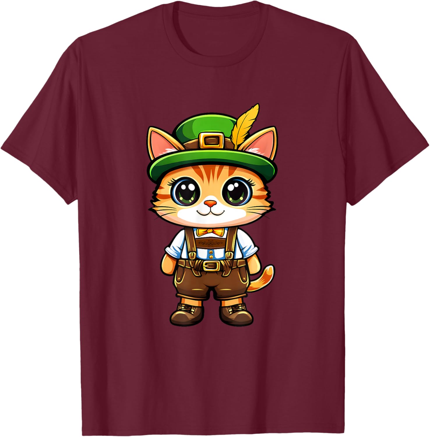 Oktoberfest Cat Funny German Bavarian Lederhosen Cat Lover T-Shirt - T-Shirt | Maroon