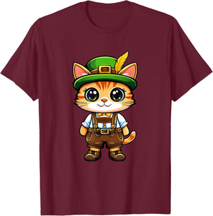 Oktoberfest Cat Funny German Bavarian Lederhosen Cat Lover T-Shirt - T-Shirt | Maroon