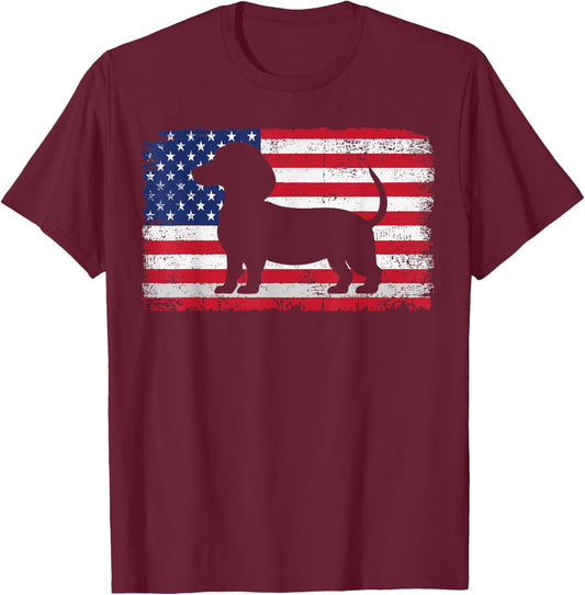 Dachshund Dog Lover 4th of July Patriotic American Flag USA T-Shirt - T-Shirt | Maroon