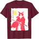 Samurai Cat Japanese Art Funny Anime Manga Graphic T-Shirt - T-Shirt | Maroon