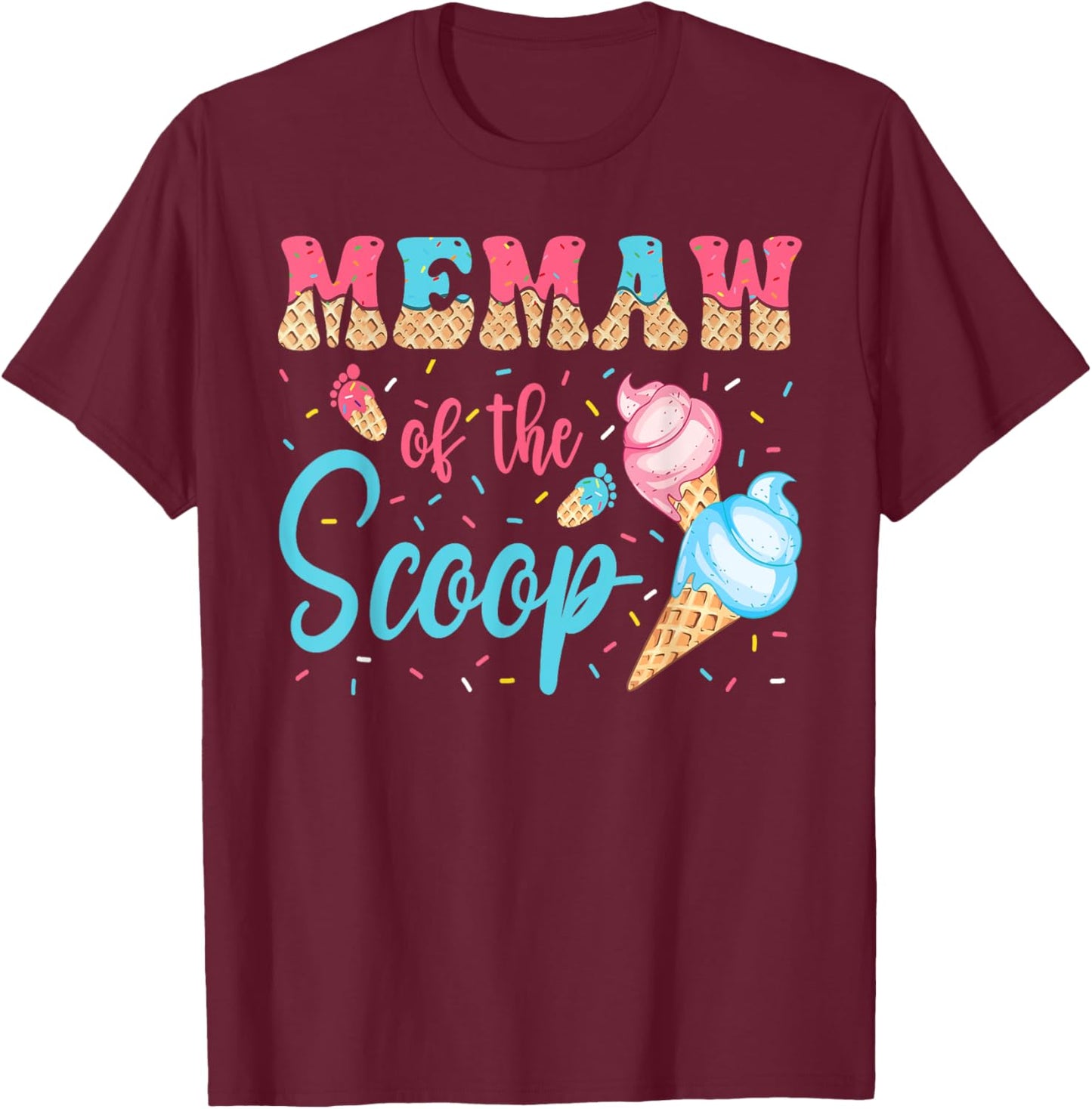 Memaw Of The Scoop Ice Cream Gender Reveal Baby Shower T-Shirt - T-Shirt | Maroon