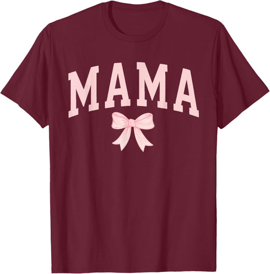 Coquette Bow Mama Shirt Mom Mother's Day Cute T-Shirt - T-Shirt | Maroon