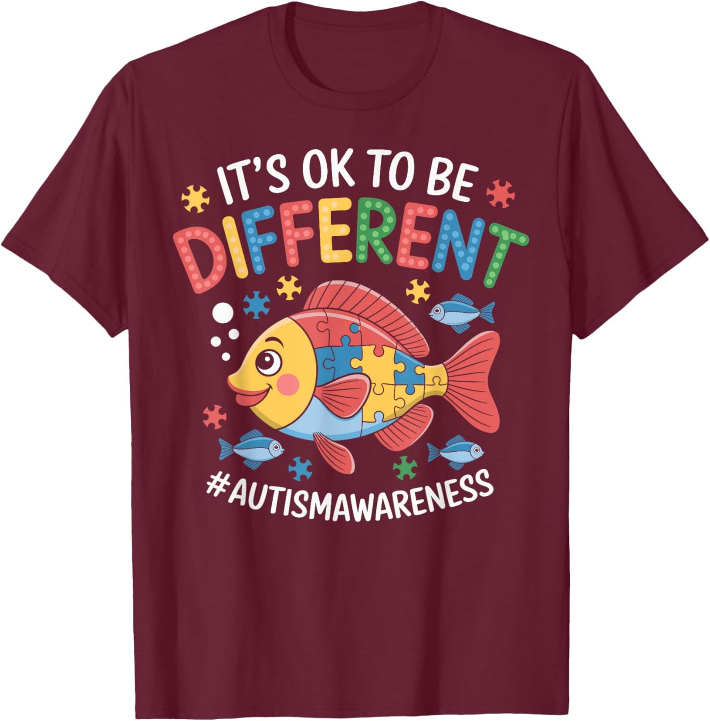 Its OK to Be Different Cute Fish Autism Awareness Kids T-Shirt - T-Shirt | Maroon