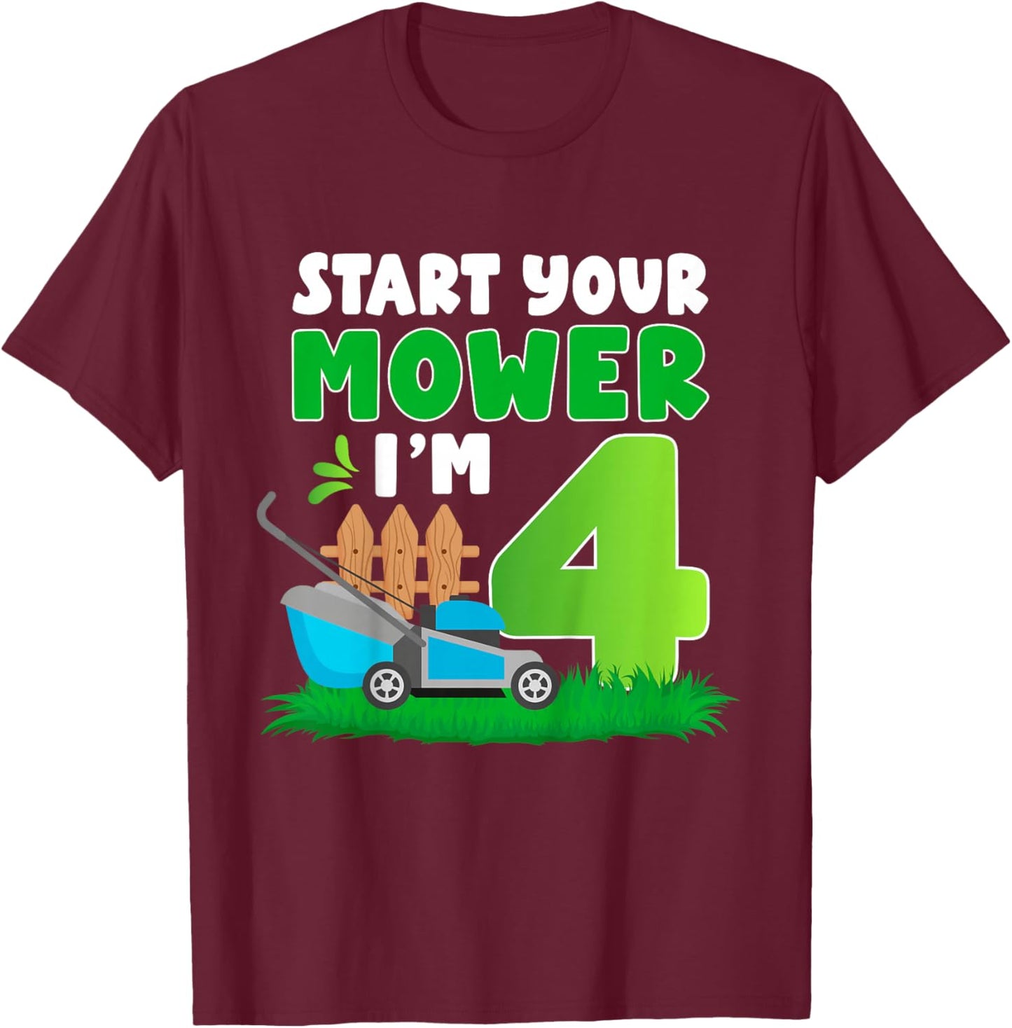 4th Lawn Mowing Birthday 4 Year Old Lawn Mower T-Shirt - T-Shirt | Maroon