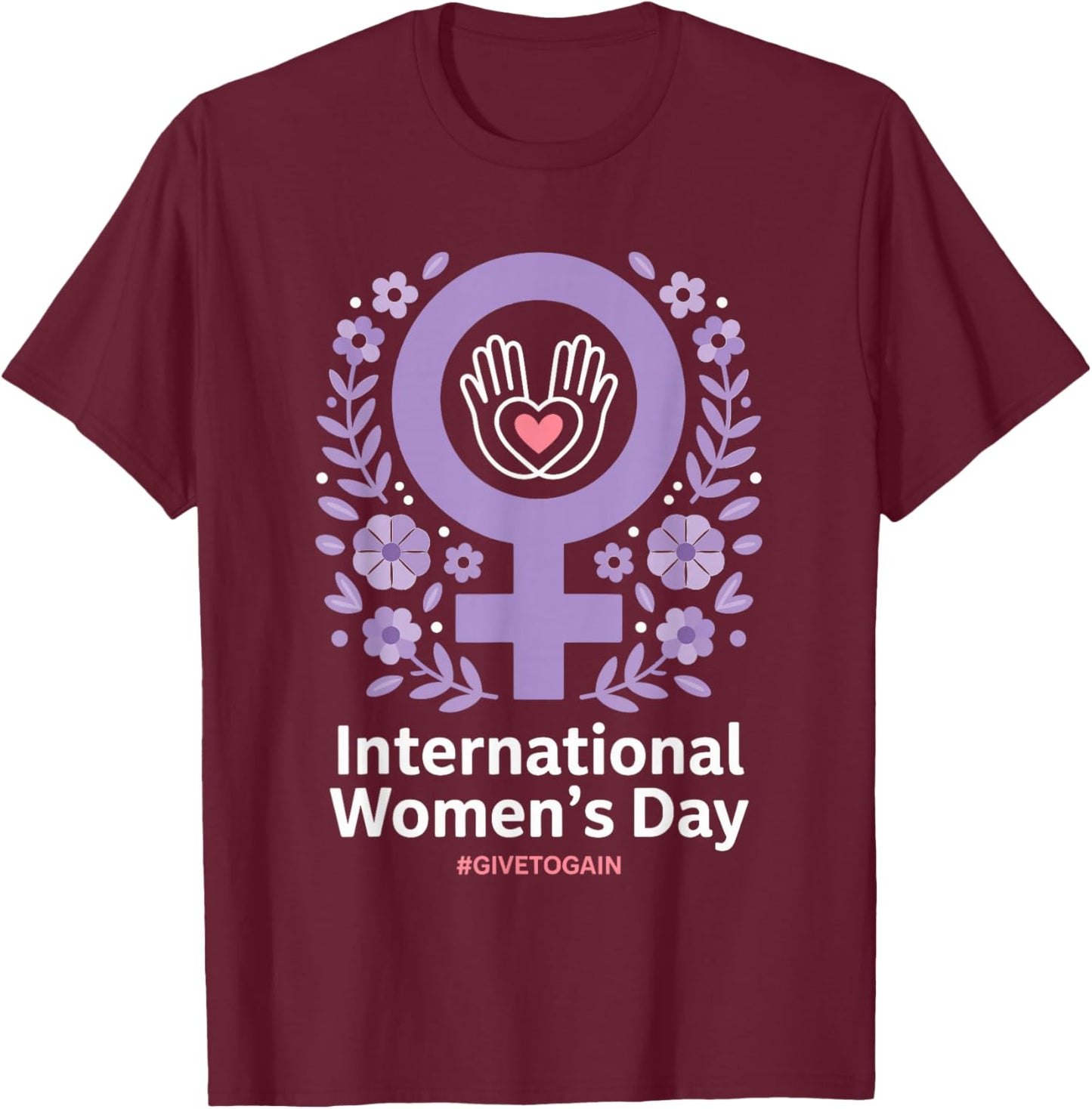Celebrate International Women's Day with Floral Pattern T-Shirt - T-Shirt | Maroon