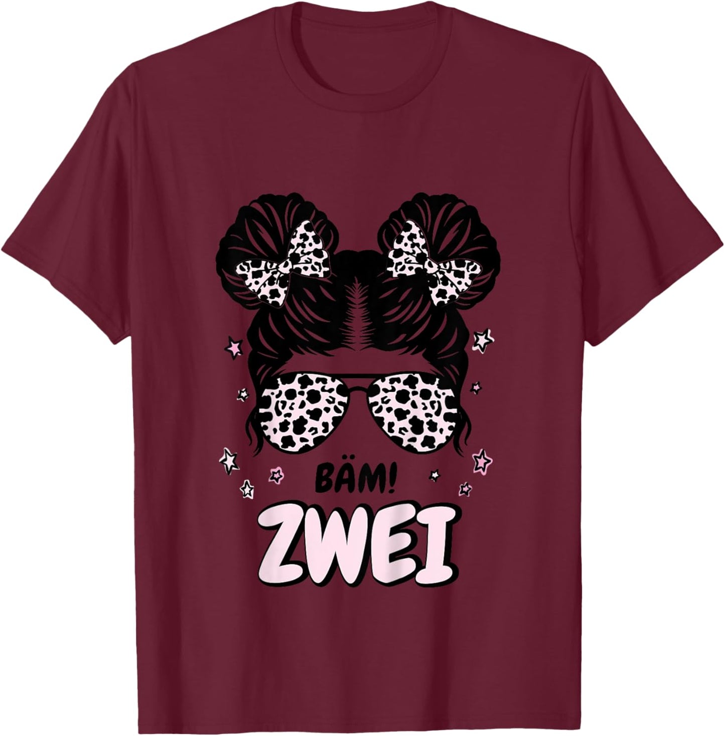 Kinder 2. Geburtstag Mädchen Messy Bun Bäm! Zwei T-Shirt - T-Shirt | Maroon
