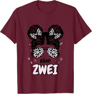 Kinder 2. Geburtstag Mädchen Messy Bun Bäm! Zwei T-Shirt - T-Shirt | Maroon