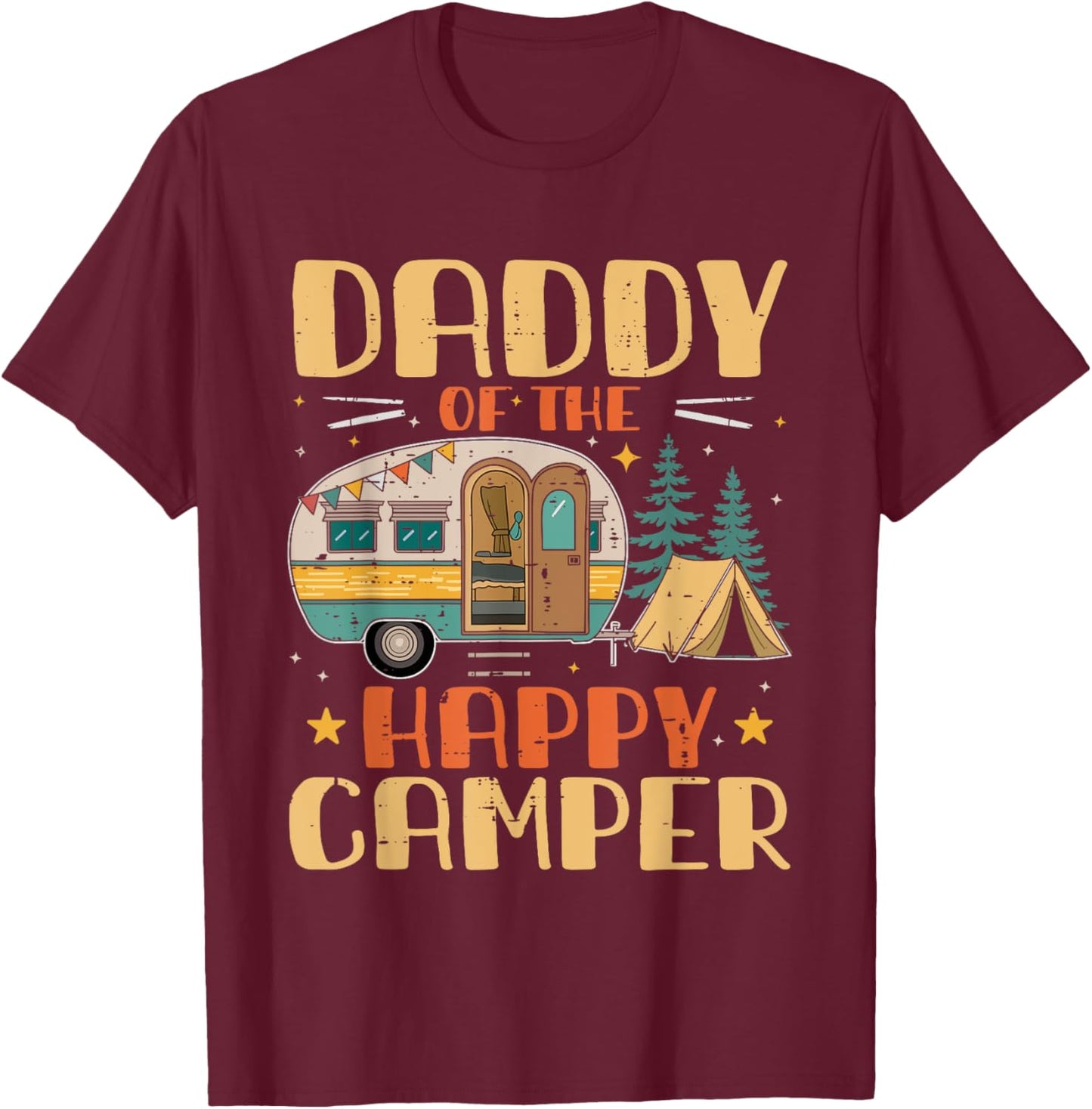 Daddy of Happy Camper 1st Birthday Party Retro Daddy T-Shirt - T-Shirt | Maroon