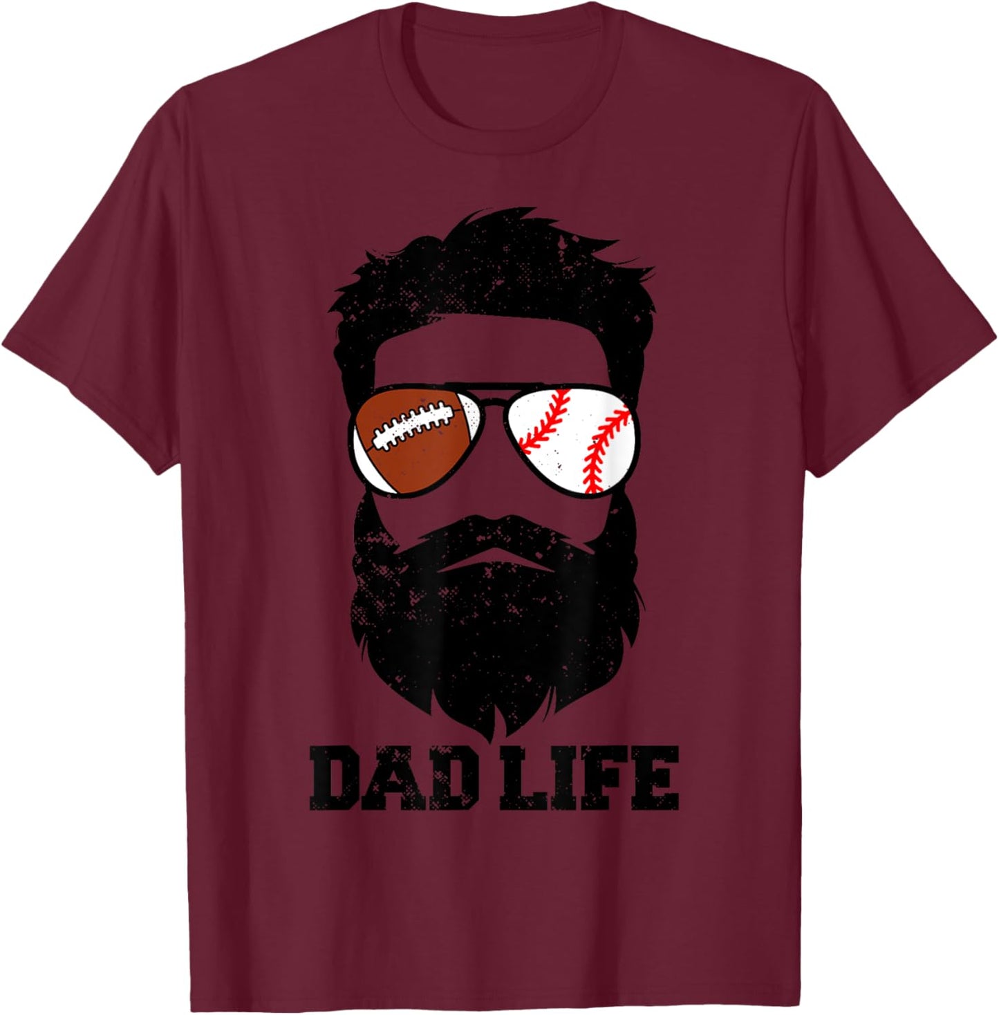 Football Baseball Dad Messy Hair Beard Football Baseball Dad T-Shirt - T-Shirt | Maroon