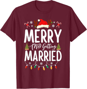 Merry and Getting Married Couples Christmas Pjs Pajamas T-Shirt - T-Shirt | Maroon