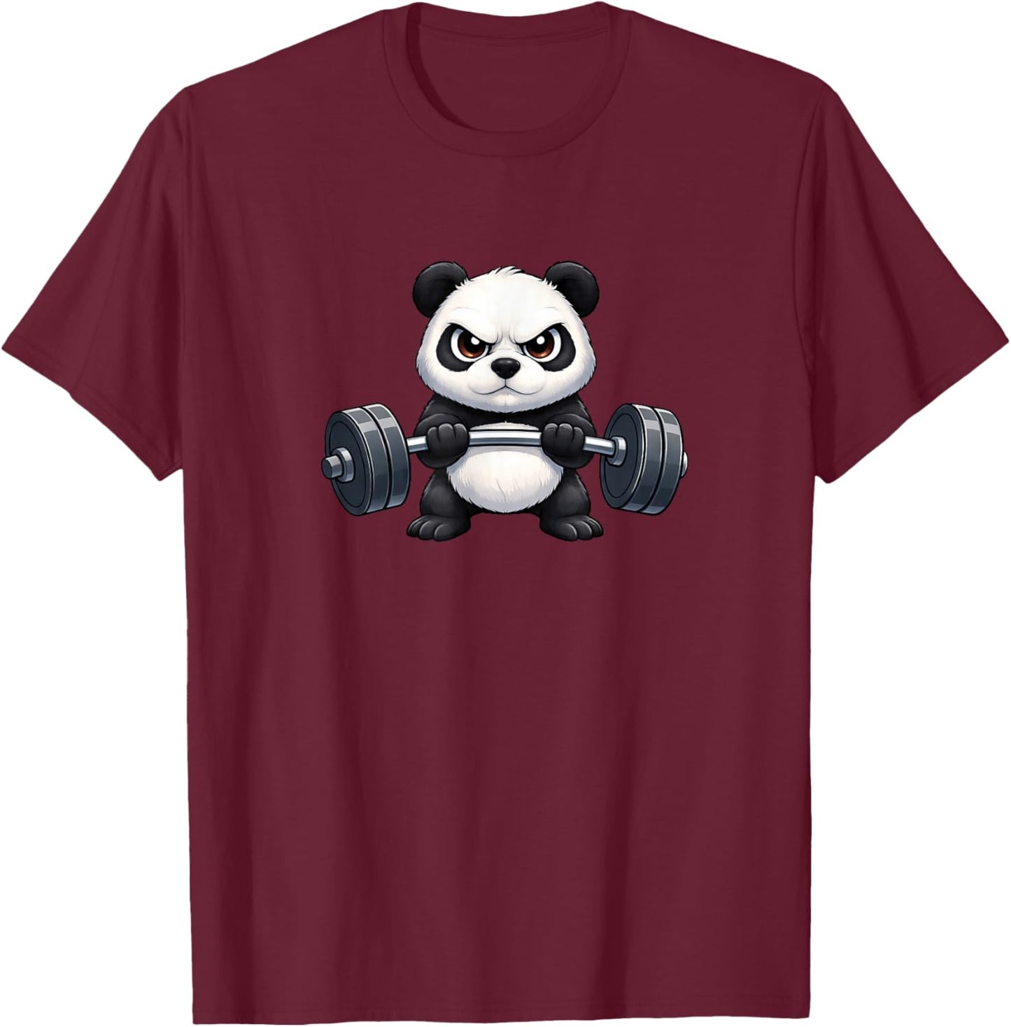 Cool Cartoon Panda Lifting Weights Gym Fitness T-Shirt - T-Shirt | Maroon