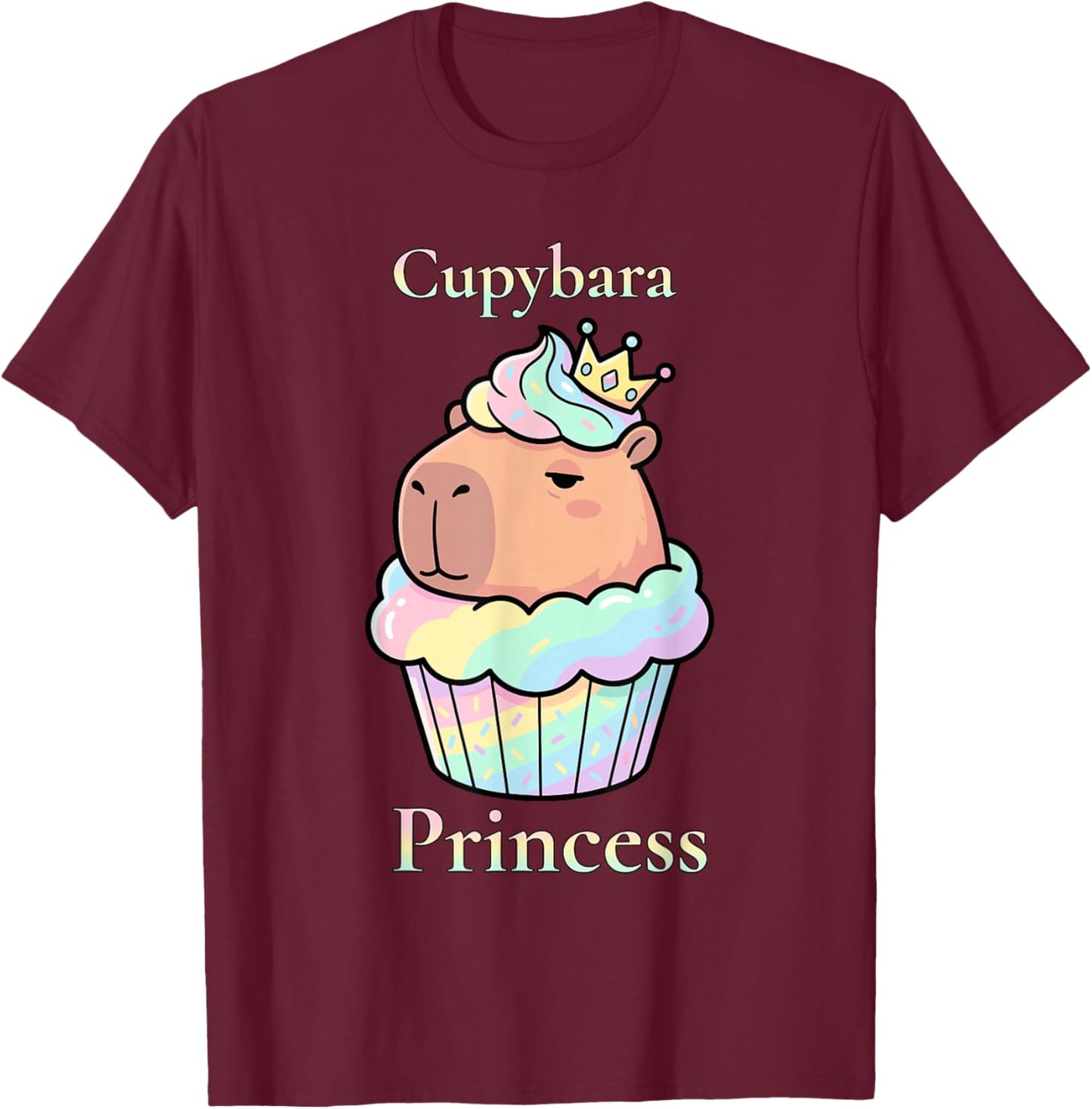 Capybara Cupcake Princess Illustration Cute Kawaii Art T-Shirt - T-Shirt | Maroon