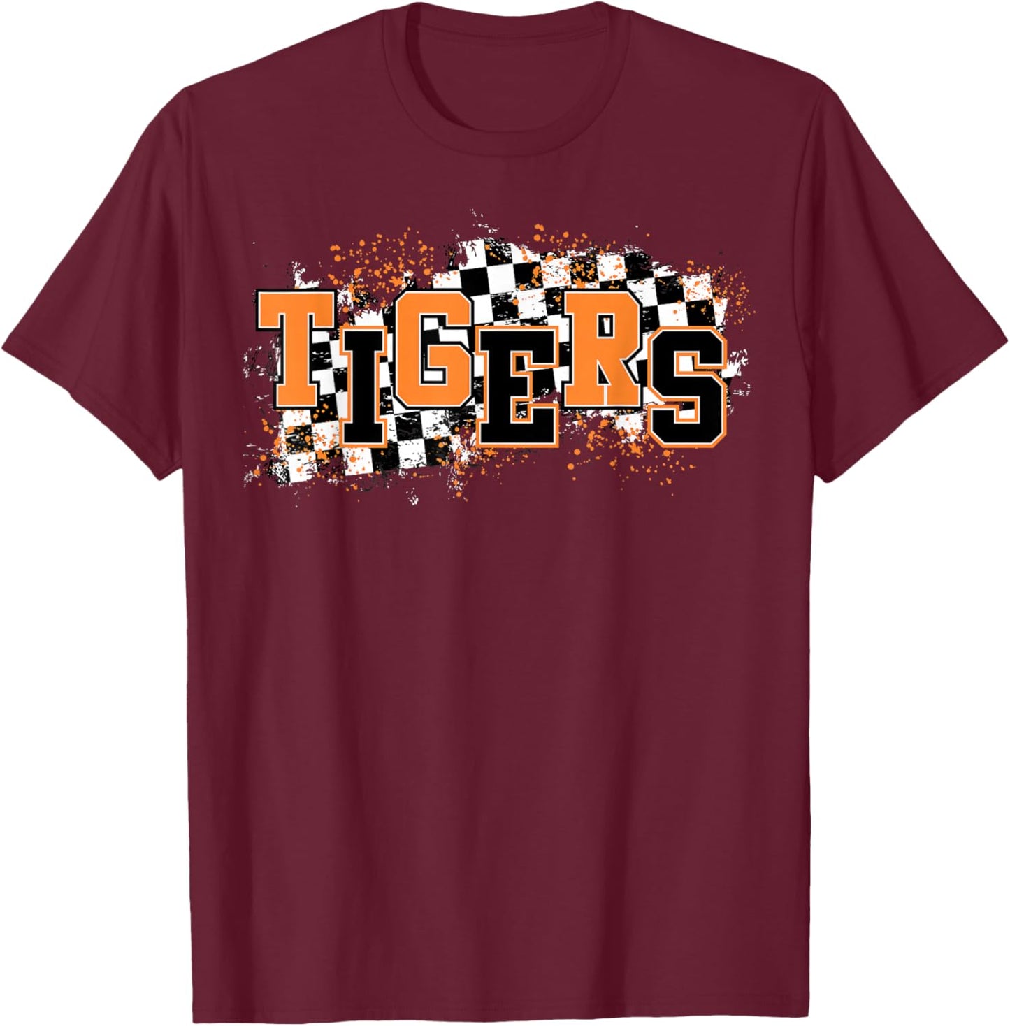 Tigers School Spirit Tiger Pride Orange Tigers Checkered T-Shirt - T-Shirt | Maroon