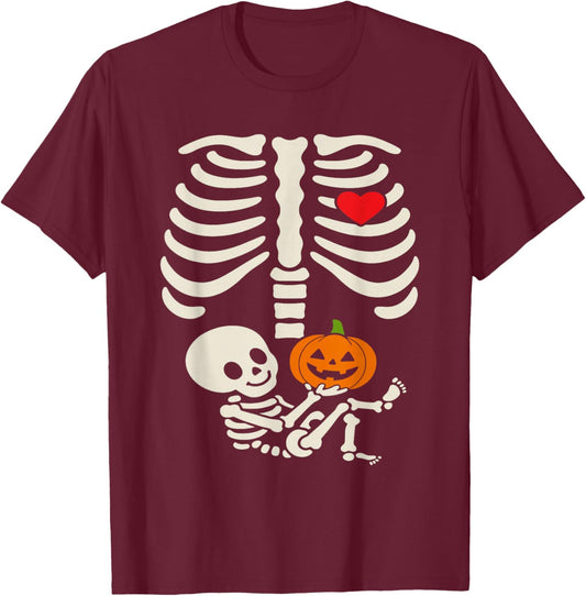 Halloween Baby Skeleton Heart Pregnancy Outfit T-Shirt - T-Shirt | Maroon