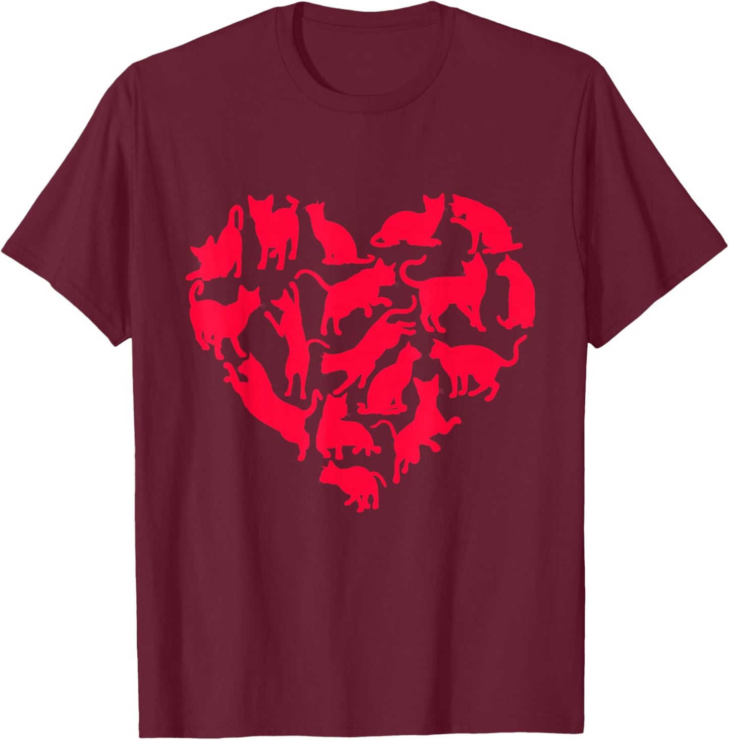 Cat Heart Shape Funny Valentine's Day T-Shirt - T-Shirt | Maroon