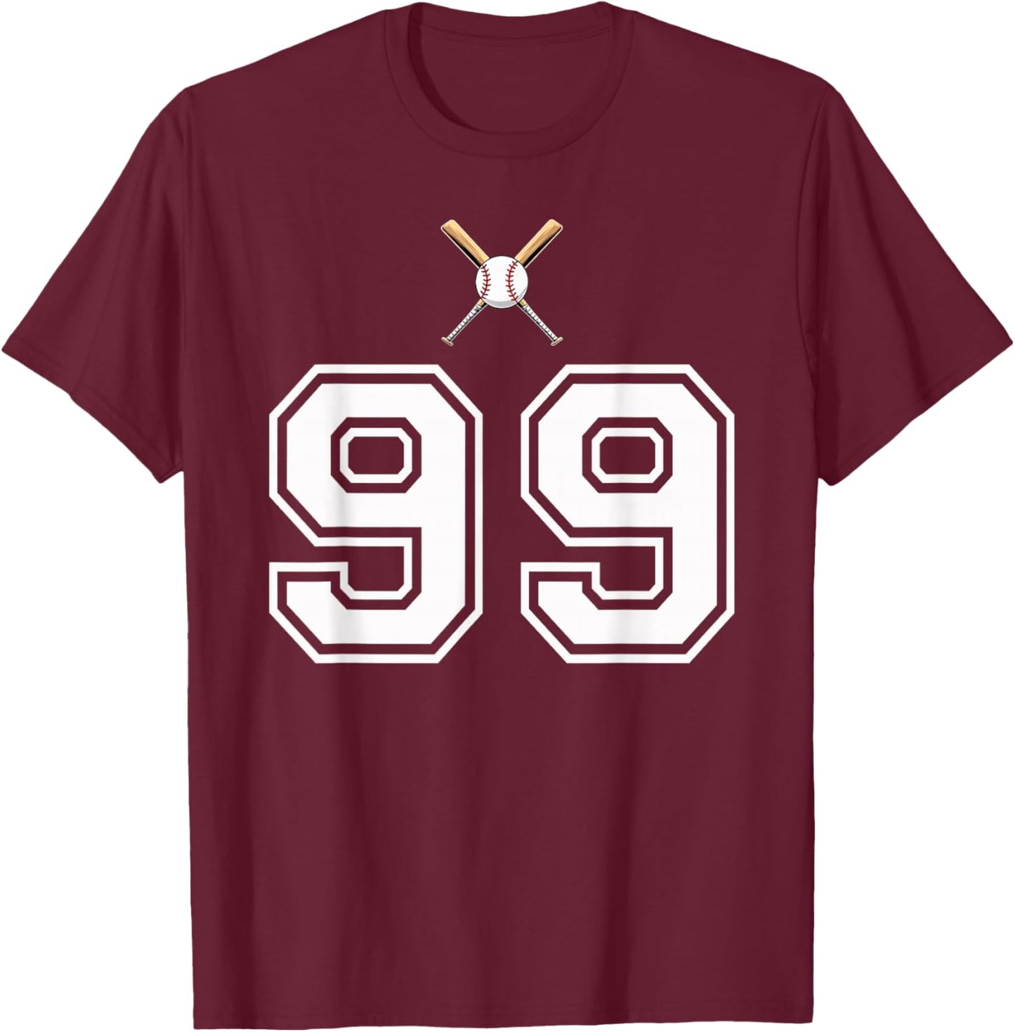 99 Number Baseball Style Vintage White T-Shirt - T-Shirt | Maroon
