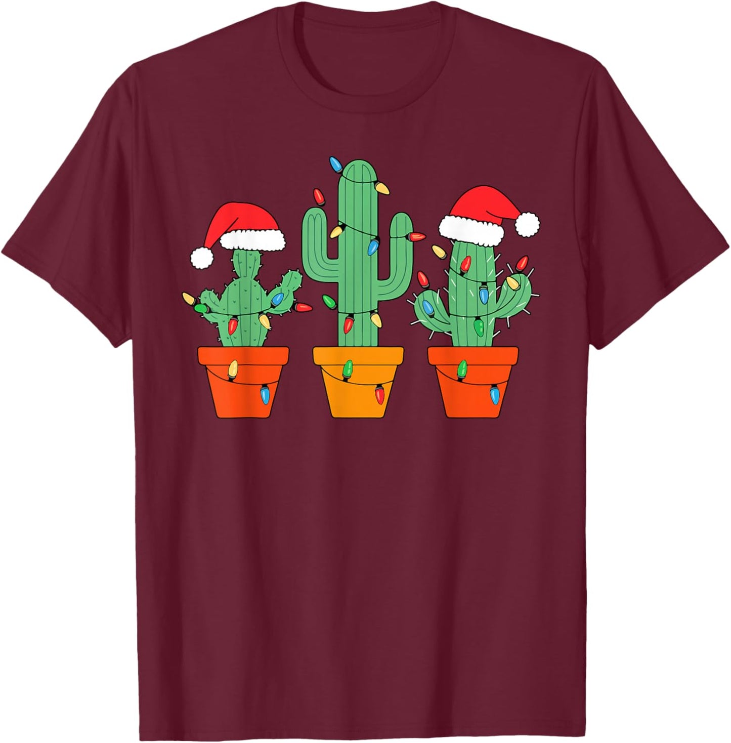 Christmas Cactus Cute Succulent Plant Xmas Men Women Kids T-Shirt - T-Shirt | Maroon
