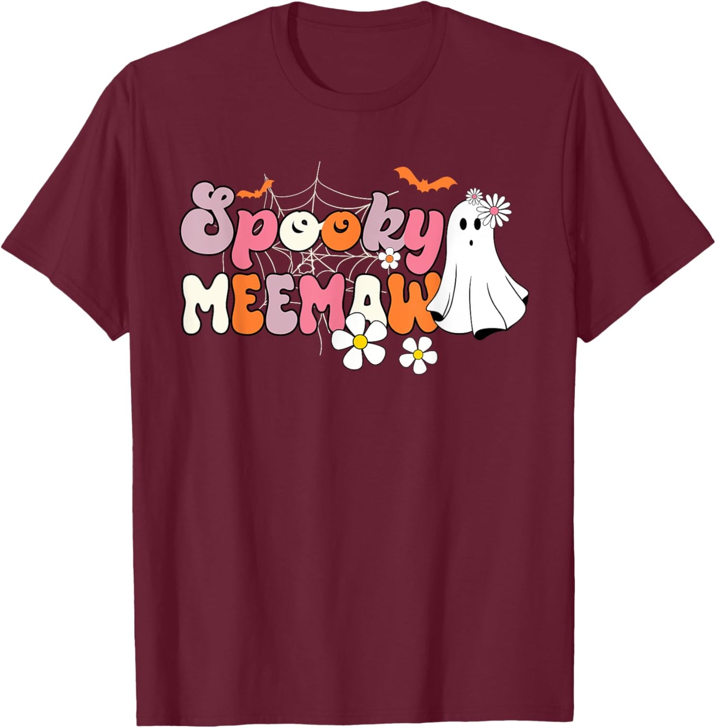 Groovy One Spooky Meemaw Mama Grandma Witch Mom Halloween T-Shirt - T-Shirt | Maroon