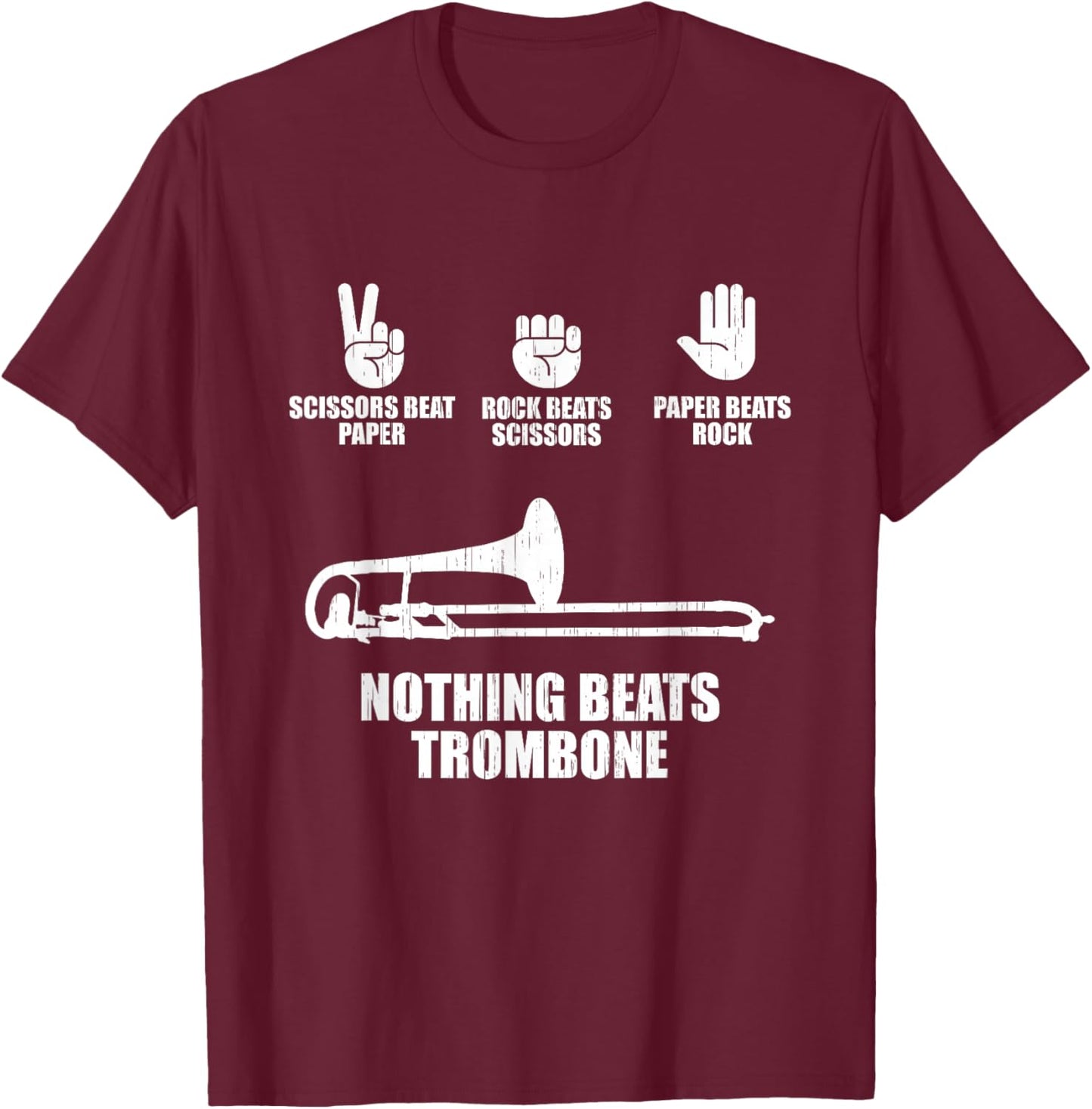 Rock Paper Scissors Marching Band Shirt Funny Trombone Lover T-Shirt - T-Shirt | Maroon