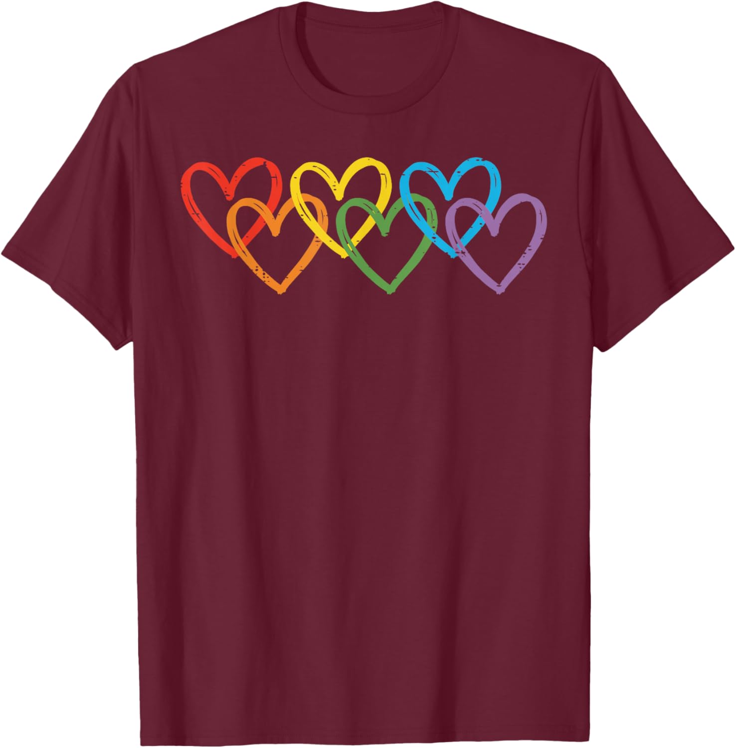 Gay Rainbow Hearts LGBTQ Pride Month Love Ally Men Women T-Shirt - T-Shirt | Maroon