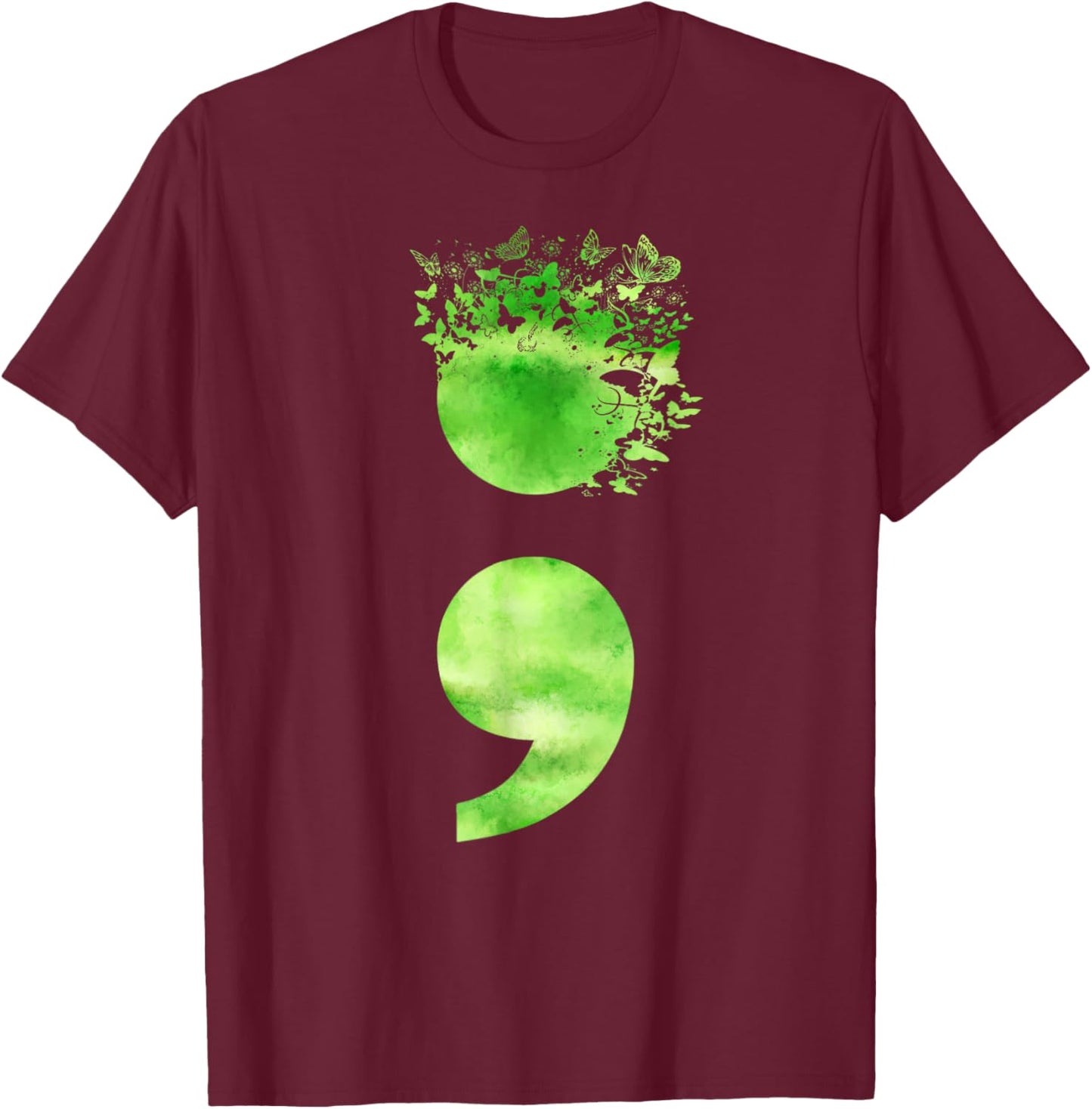 Semicolon Butterfly Retro Mental Health Matters Awareness T-Shirt - T-Shirt | Maroon