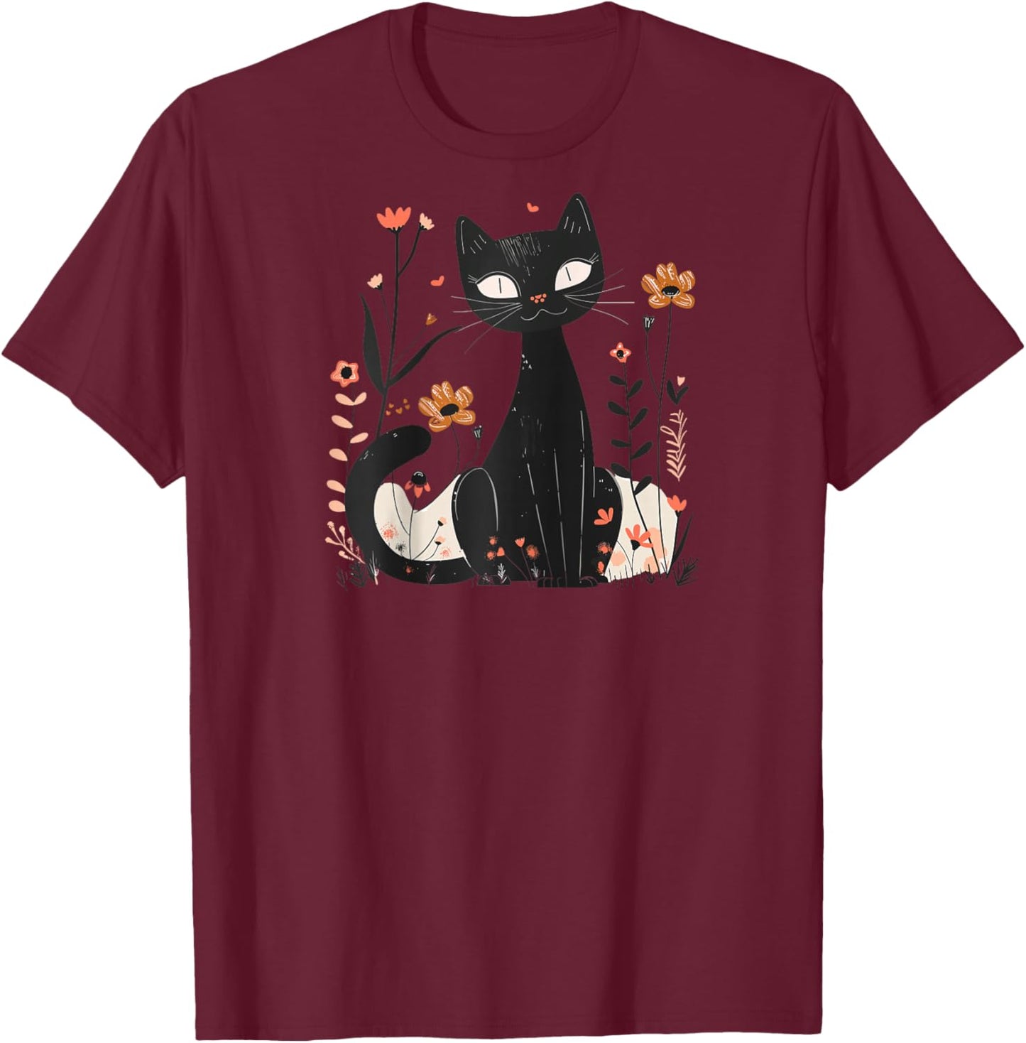 Black cat, Gothic Raglan Baseball T-Shirt - T-Shirt | Maroon