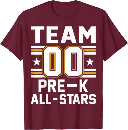 Kids Sports Preschool Team Pre-K All Stars Jersey T-Shirt - T-Shirt | Maroon