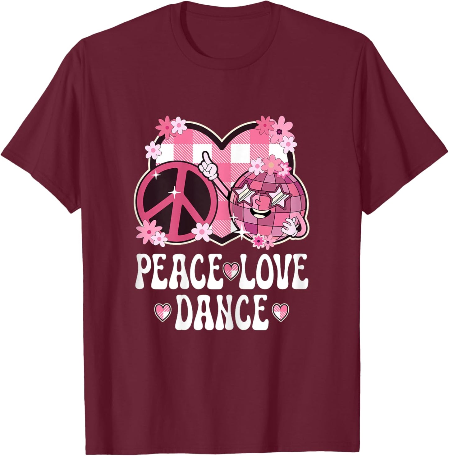 Peace Love Dance Lover Outfit Women Teen Girls Cute Dancing T-Shirt - T-Shirt | Maroon