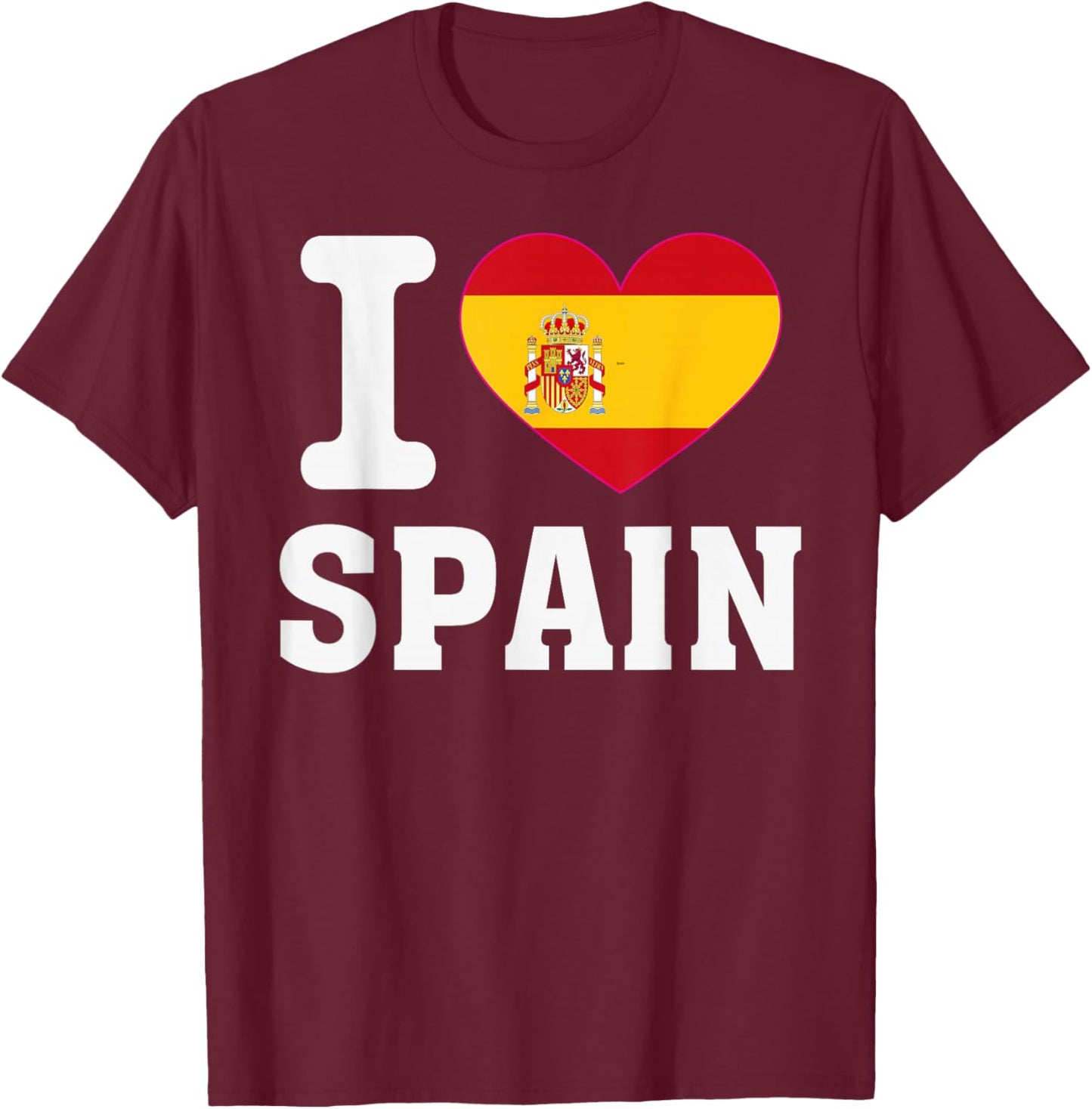 I Love Spain Heart Souvenir Lovers Pride Travel T-Shirt - T-Shirt | Maroon