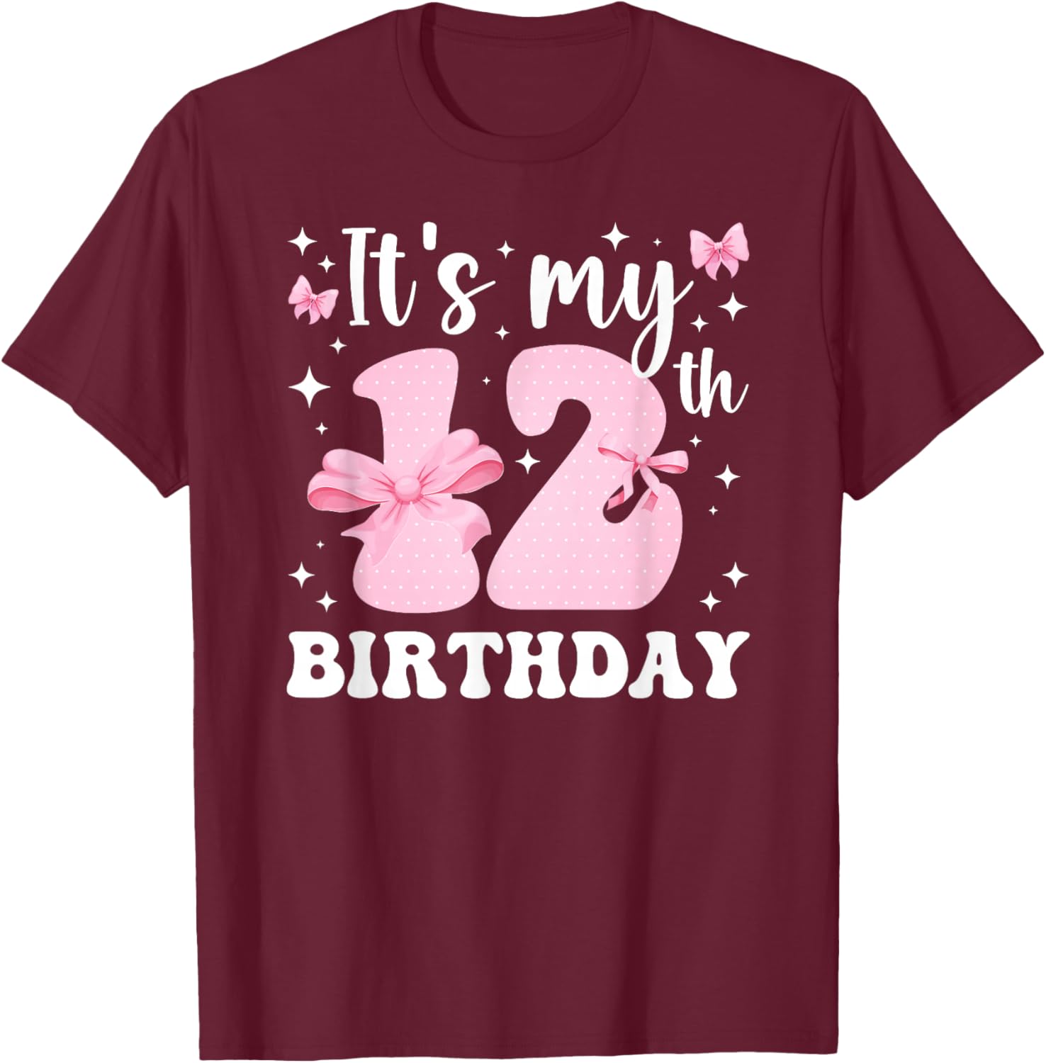 12th Coquette Themed Birthday Twelve Year Old Girl Bow T-Shirt - T-Shirt | Maroon