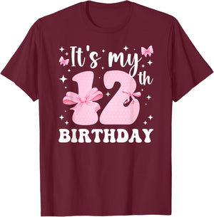 12th Coquette Themed Birthday Twelve Year Old Girl Bow T-Shirt - T-Shirt | Maroon