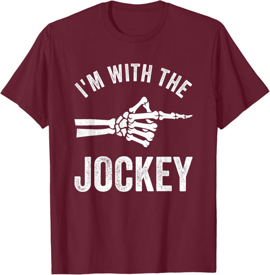 I'm with The Jockey Funny Halloween Couple Costume Party T-Shirt - T-Shirt | Maroon