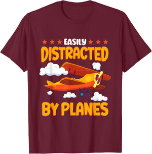 Airplane Lover Easily Distracted By Planes Kids T-Shirt - T-Shirt | Maroon