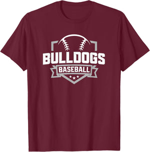 Bulldogs Baseball Style for Bulldog Mascot Sports Fan T-Shirt - T-Shirt | Maroon