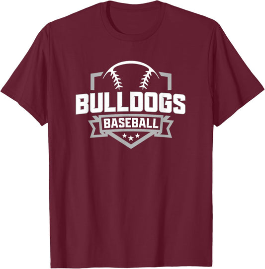 Bulldogs Baseball Style for Bulldog Mascot Sports Fan T-Shirt - T-Shirt | Maroon