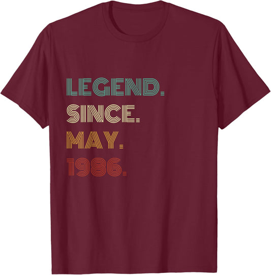 40 Years Old Legend Since May 1986 40th Birthday T-Shirt - T-Shirt | Maroon