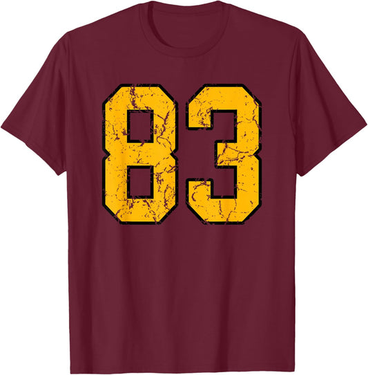 Gold and Black Sports Number 83 Jersey Uniform Player T-Shirt - T-Shirt | Maroon
