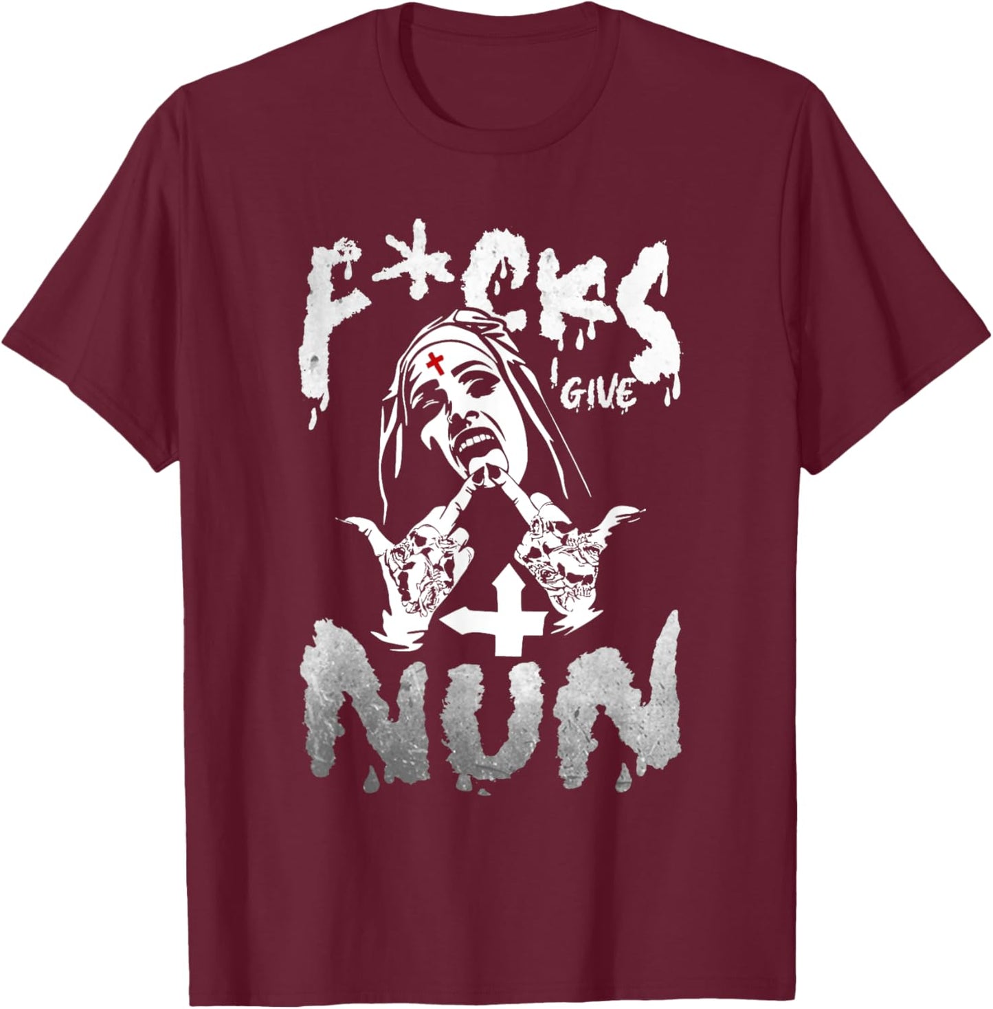 F-cks I Give Nun Dark Humor Gothic Design T-Shirt - T-Shirt | Maroon