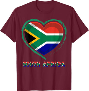 Drapeau Afrique du Sud Cœur Rustique Pride Art Graphic T-Shirt - T-Shirt | Maroon