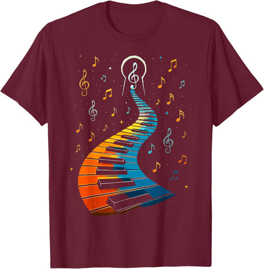 Piano Keyboard Keys Music Notes Pianist T-Shirt - T-Shirt | Maroon