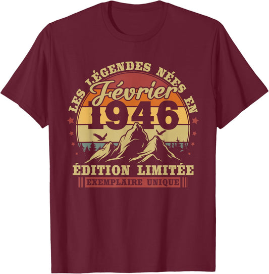 Vintage Février 1946 Rétro Anniversaire 80 Ans Hommes Femmes T-Shirt - T-Shirt | Maroon